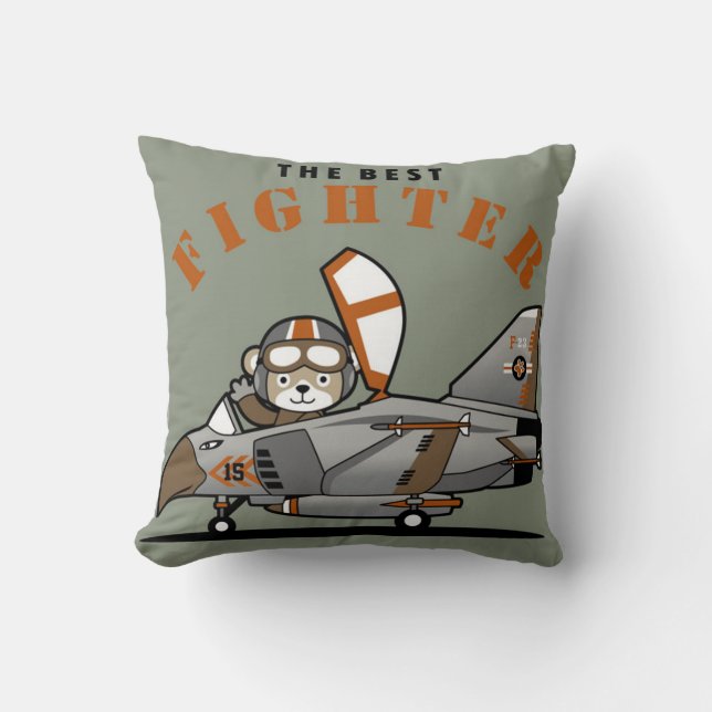 The Best Fighter Pilot Bear Throw Pillow (Front)