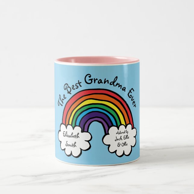The Best Grandma Granny Ever Rainbow Blue Two-Tone Coffee Mug (Center)