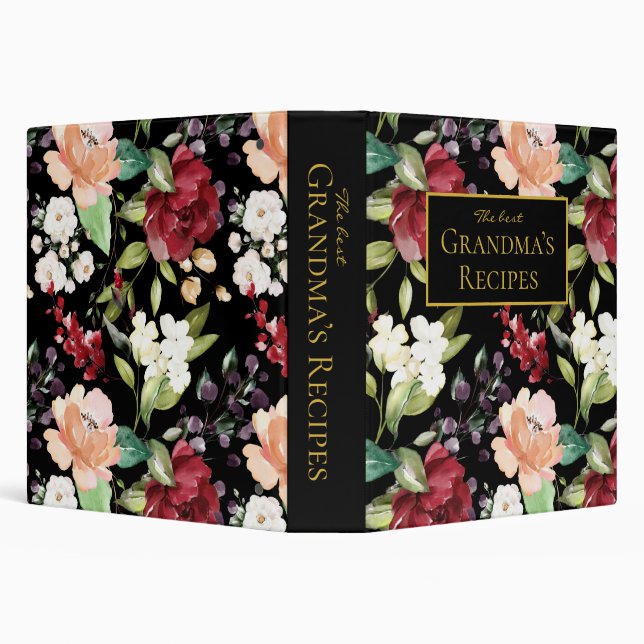 The Best Grandma's Recipes | Elegant Black Floral  Binder (Background)