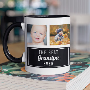 The Best Grandpa Ever Black Collage Photo Mug