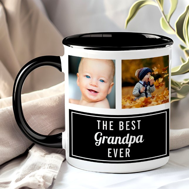 The Best Grandpa Ever Black Collage Photo Mug (Creator Uploaded)