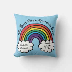 The Best Grandparents Ever Colourful Rainbow Blue Throw Pillow