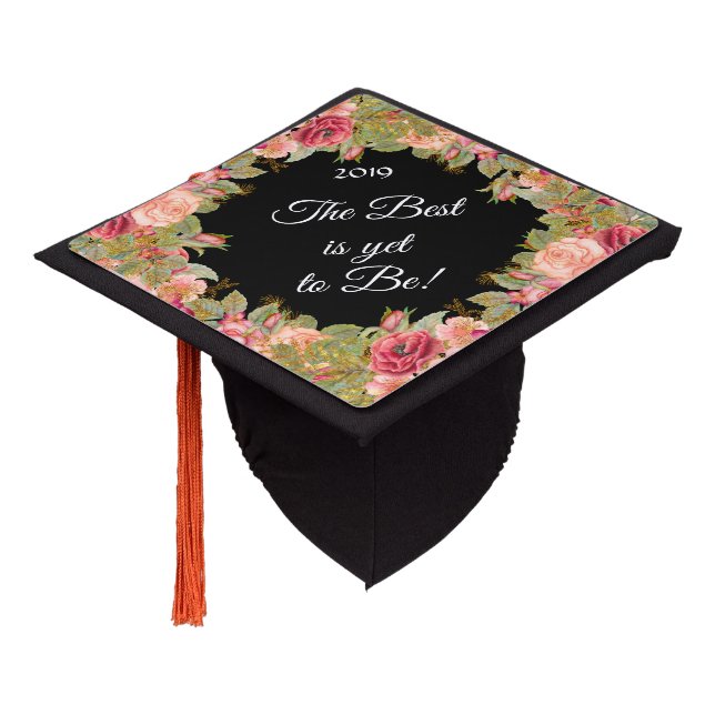 The Best Is Yet To Be ~ Elegant Roses Graduation Cap Topper (Angled)