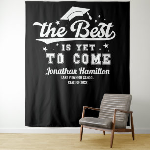 The Best Is Yet To Come Black Grad Party Backdrop Tapestry