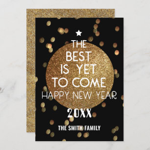 The Best Is Yet To Come Festive Gold Black Bokeh Holiday Card