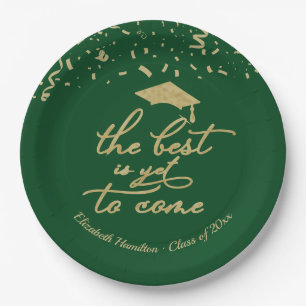 The Best Is Yet To Come Gold Green Grad Party Paper Plate