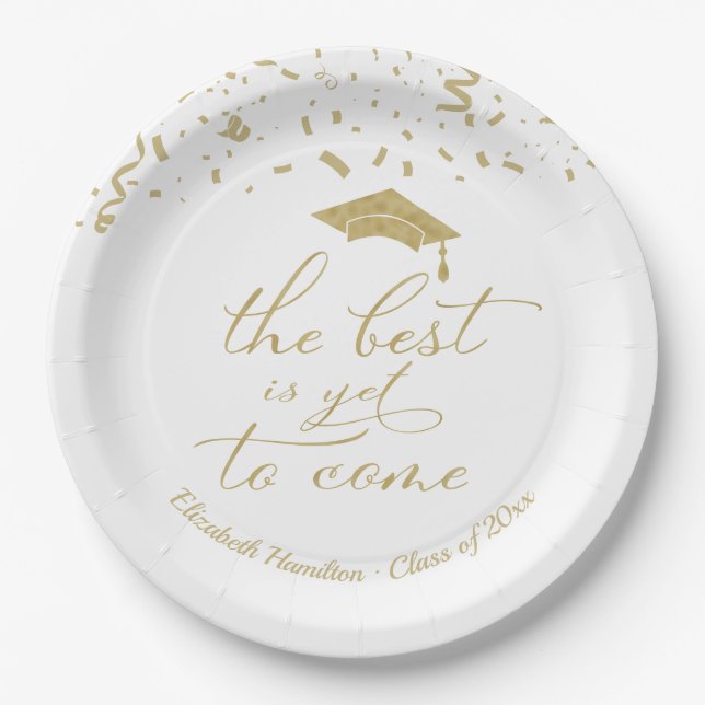 The Best Is Yet To Come Gold Script Grad Party Pap Paper Plate (Front)