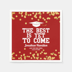 The Best Is Yet To Come Red Gold Grad Party Napkin