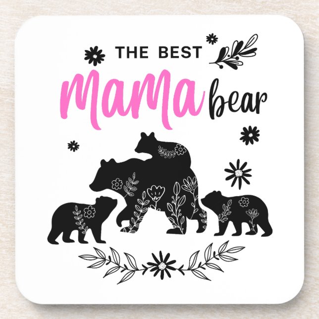The Best Mama Bear with Three Bear Cubs Coaster (Front)
