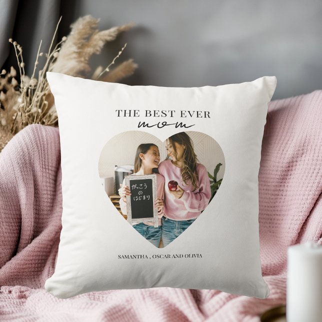The Best Mom Ever Heart Photo Throw Pillow (Creator Uploaded)