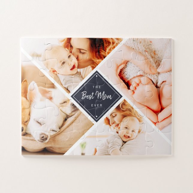 The Best Mom Ever Modern Custom Photos Jigsaw Puzzle (Horizontal)