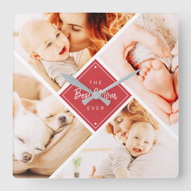 The Best Mom Ever Modern Custom Photos Square Wall Clock (Front)