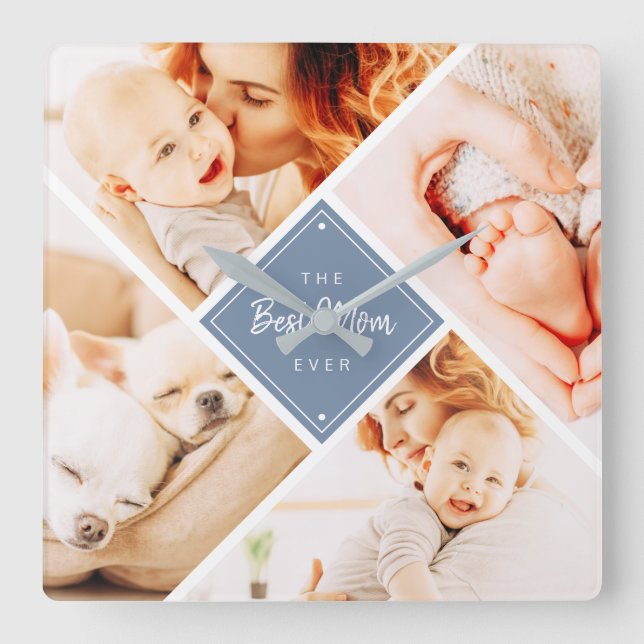 The Best Mom Ever Modern Custom Photos Square Wall Clock (Front)