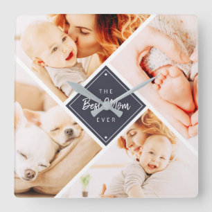 The Best Mom Ever Modern Custom Photos Square Wall Clock