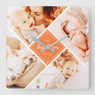 The Best Mom Ever Modern Custom Photos Square Wall Clock