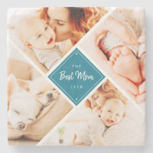 The Best Mom Ever Modern Custom Photos Stone Coaster