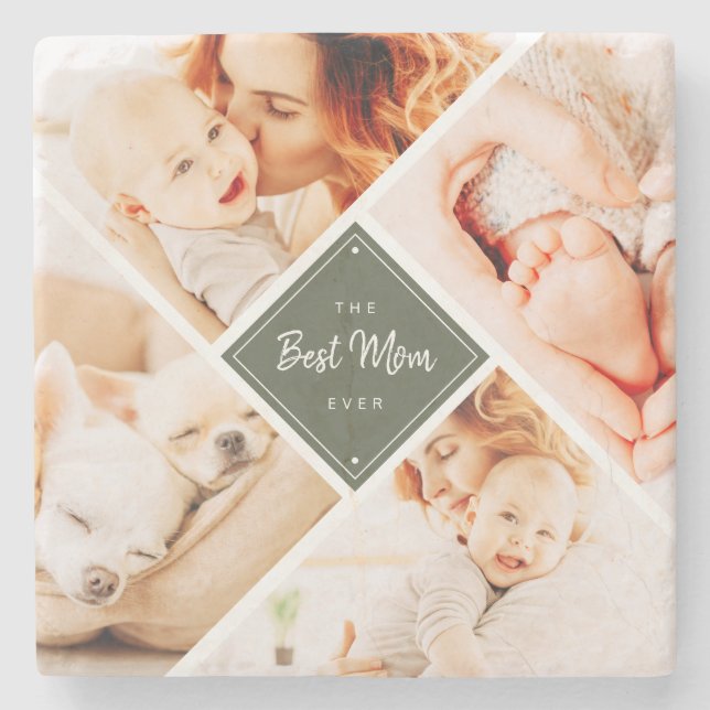 The Best Mom Ever Modern Custom Photos Stone Coaster (Front)
