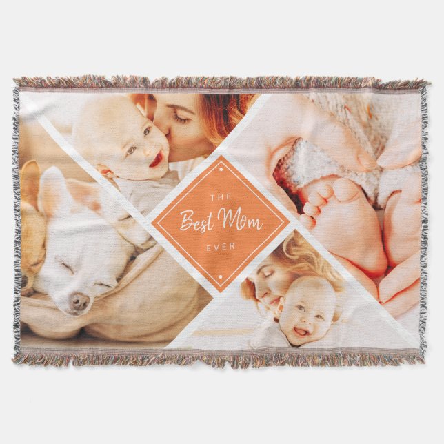 The Best Mom Ever Modern Custom Photos Throw Blanket (Front)