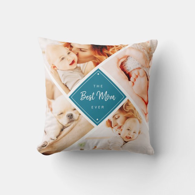 The Best Mom Ever Modern Custom Photos Throw Pillow (Front)