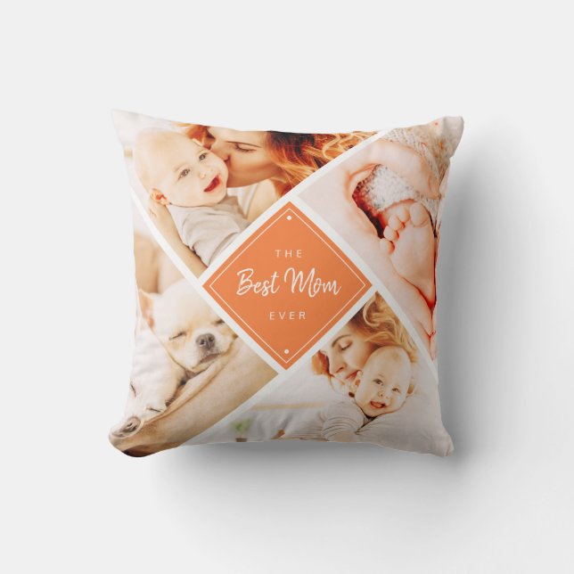 The Best Mom Ever Modern Custom Photos Throw Pillow (Front)