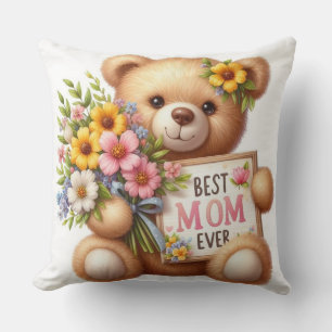 The "Best Mom Ever" Teddy Throw Pillow