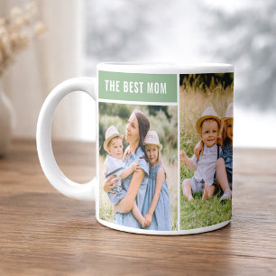 The Best Mom Green Photo Collage Coffee Mug