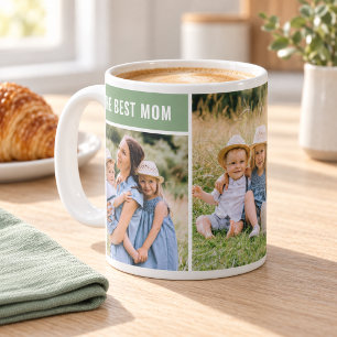 The Best Mom Green Photo Collage Coffee Mug