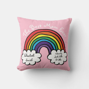 The Best Mom, Mum, Ever Colourful Rainbow Pink Throw Pillow