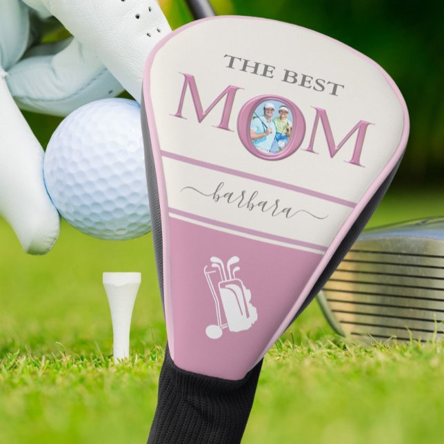 The Best Mom Photo Stylish Pink Lavender Lettering Golf Head Cover (Creator Uploaded)