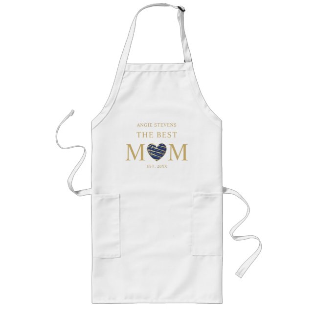 The Best MOM Quote Navy & Gold Effect Heart  Long Apron (Front)