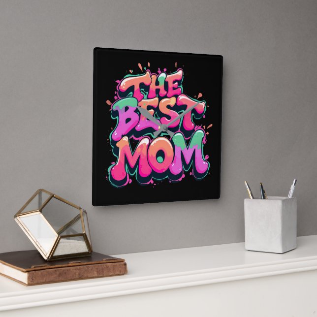 The best mom style graffiti square wall clock (Office)