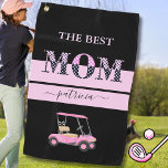 The Best Mom Stylish Black Pink Lettering Golf Towel<br><div class="desc">Love this look -- against a black background -- MOM -- in special black and pink lettering with her name and a golf cart. A chic and stylish gift idea -- perfect for a holiday or retirement gift idea. if you need any design assistance or a special request, just send...</div>