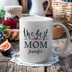 The Best Mom Watercolor Red Heart Name Coffee Mug