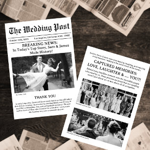 The Best Newspaper Photo Wedding Thank You Card