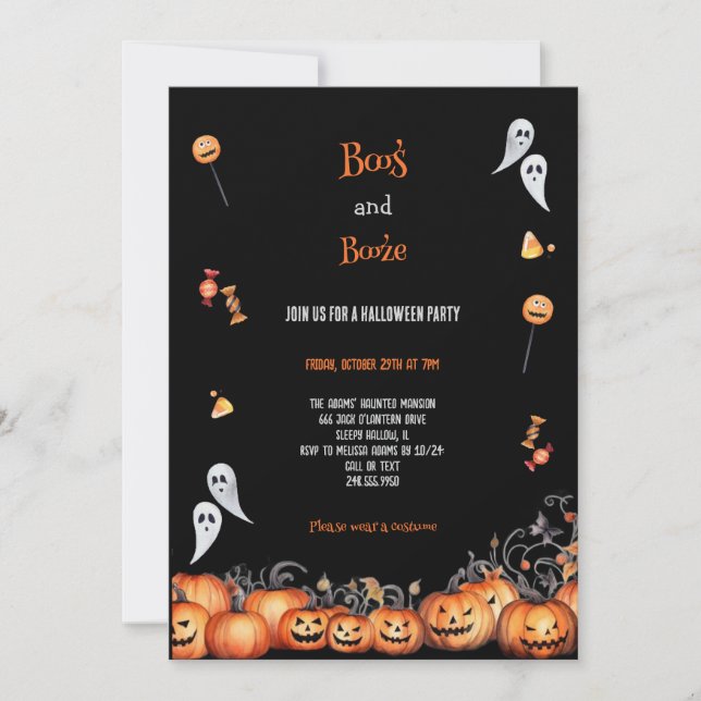 THE BEST ORANGE AND GREY HALLOWEEN PARTY INVITATION (Front)