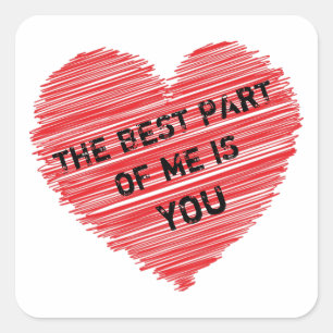 The best part of me romantic text in a red heart square sticker