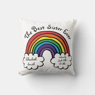 The Best Sister Ever Colourful Rainbow Throw Pillow