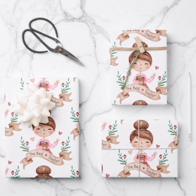 The Best Teacher Wrapping Paper Sheets  (Front)