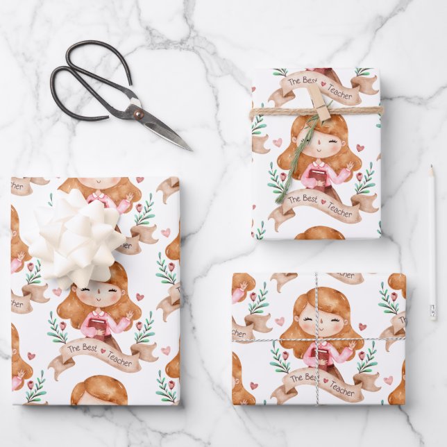 The Best Teacher Wrapping Paper Sheets  (Front)