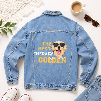 The Best Therapy Is a Golden with Sunglasses Denim Jacket