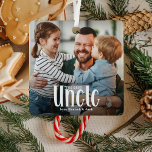 The Best UNCLE' Custom Photo Cute Gift  Metal Ornament<br><div class="desc">Let an uncle know he is the best with this; Cute Modern Custom Photo Uncle Christmas Ornament. Design features fun white typography that reads 'The Best Uncle'. Simply upload your favourite picture and personalize the name/s of who its from. Text colour can be changed by using the 'customize further' tool....</div>