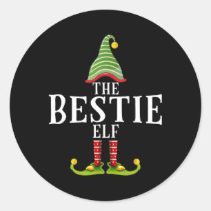 The Bestie Elf Funny Matching Pajama Xmas Classic Round Sticker