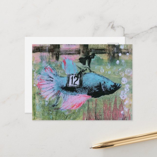 The Betta Fish Jockey Postcard (Front/Back In Situ)