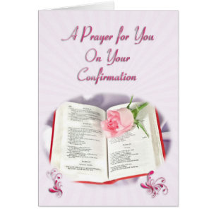 The Bible and rose prayer for Confirmation