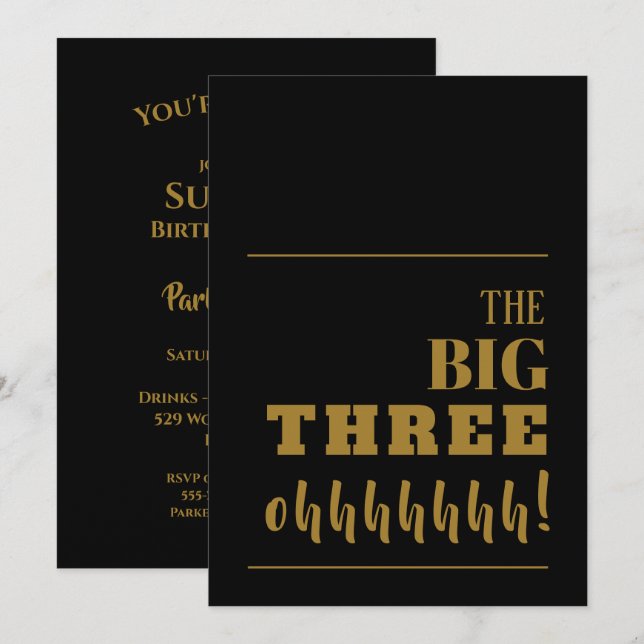 The BIG 30 Black Gold Birthday Invitation (Front/Back)