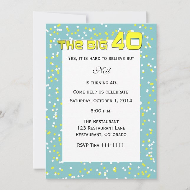 "THE BIG 40" 40th Birthday Invitation (Front)