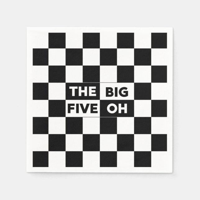 The Big Five Oh Black and White Chequered Pattern Napkin (Front)