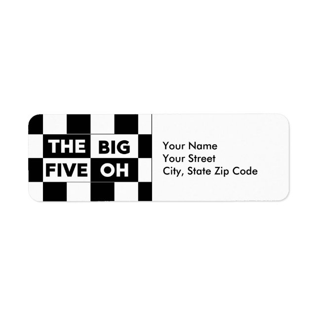 The Big Five Oh Black White Chequerboard Labels (Front)