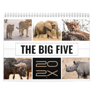 The Big Five Wild Animals African Safari Photo Calendar