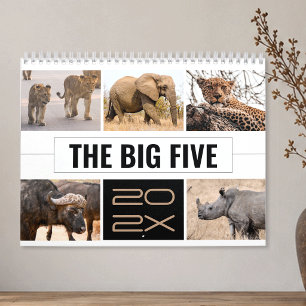 The Big Five Wild Animals African Safari Photo Calendar